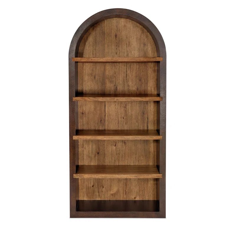 Rustic Brown Adjustable Wood Bookcase with Arch Design