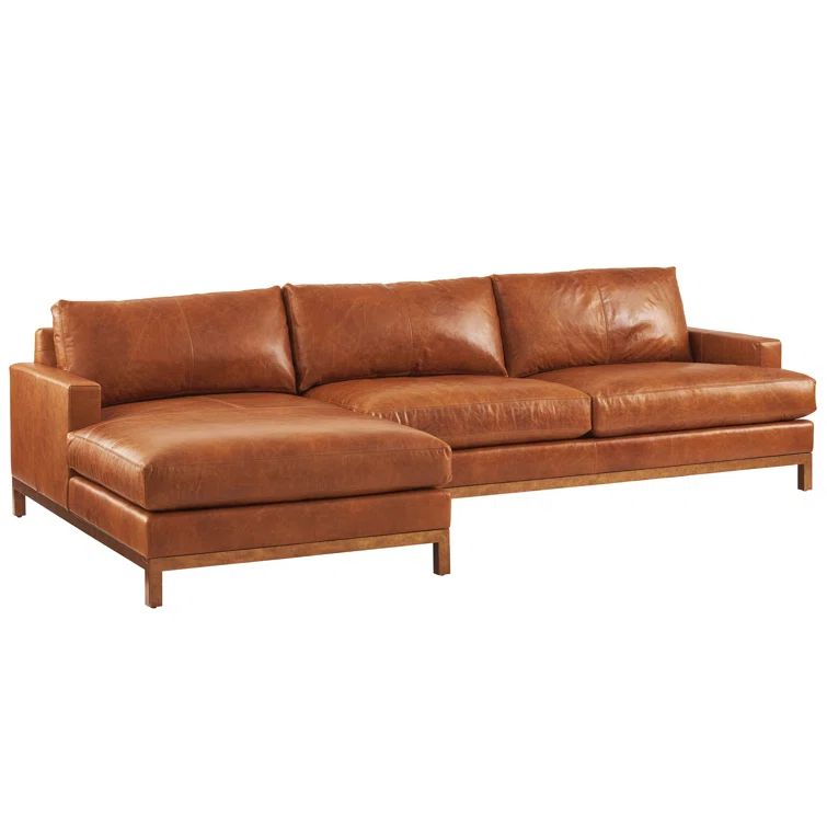Brown Genuine Leather Left Hand Facing Track Arm Sectional Sofa