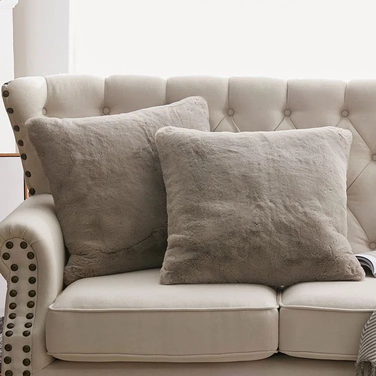 Silver Faux Fur 20" x 20" Throw Pillow Covers Set
