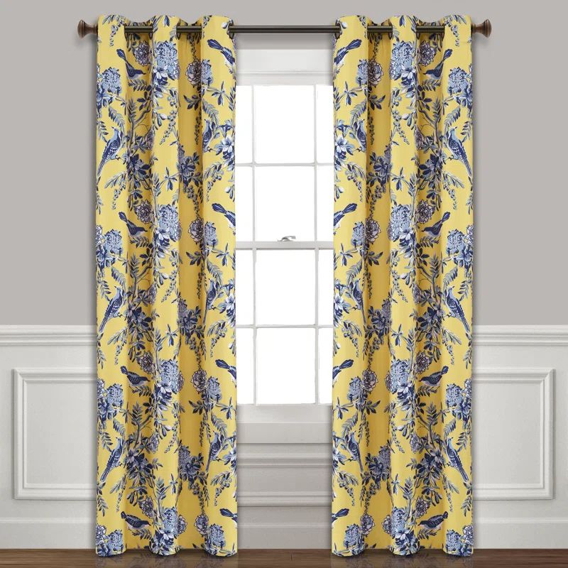 Yellow and Blue Polyester Blackout Grommet Window Curtain Panels