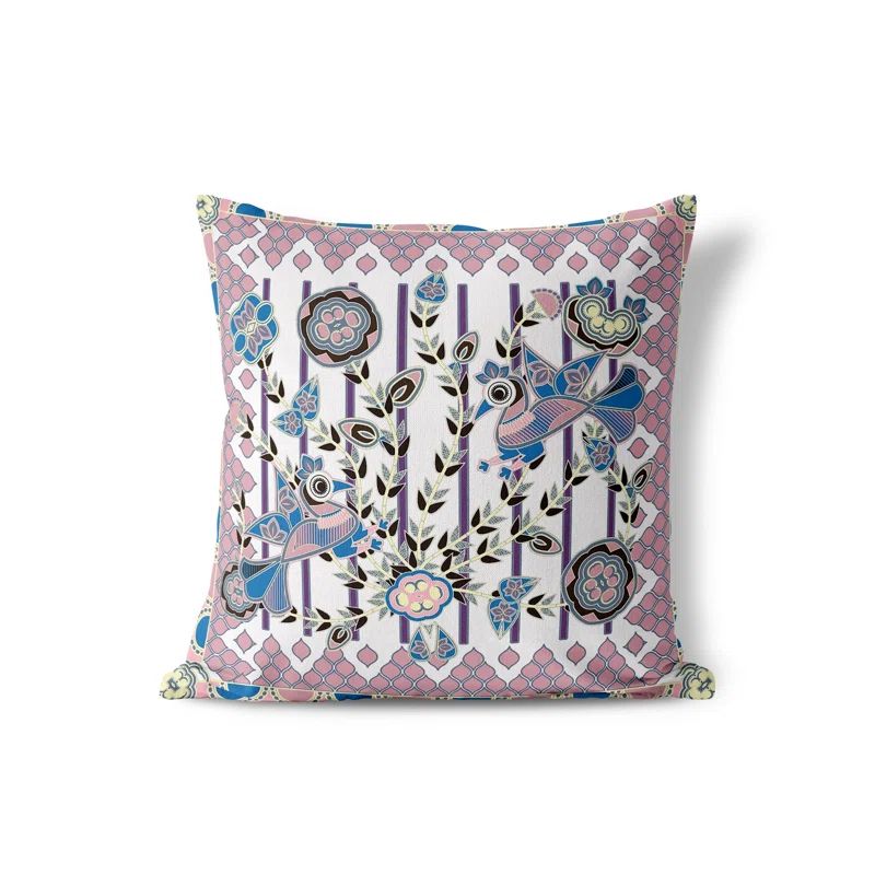 Aquatic Peacock Blue Floral 18" Square Outdoor Pillow