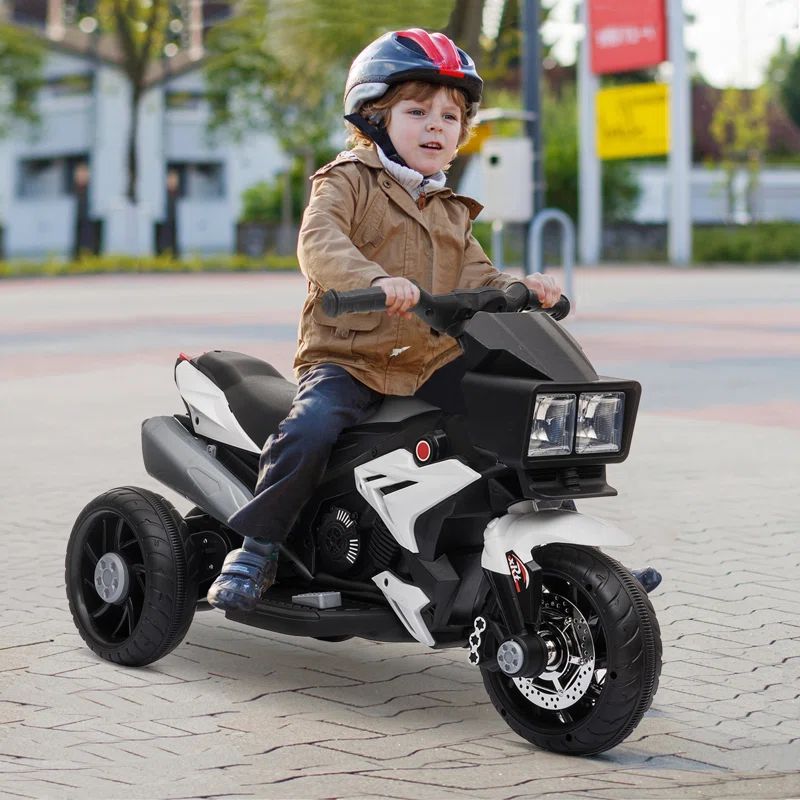 6V White Electric Ride-On Motorcycle with High-Traction Wheels