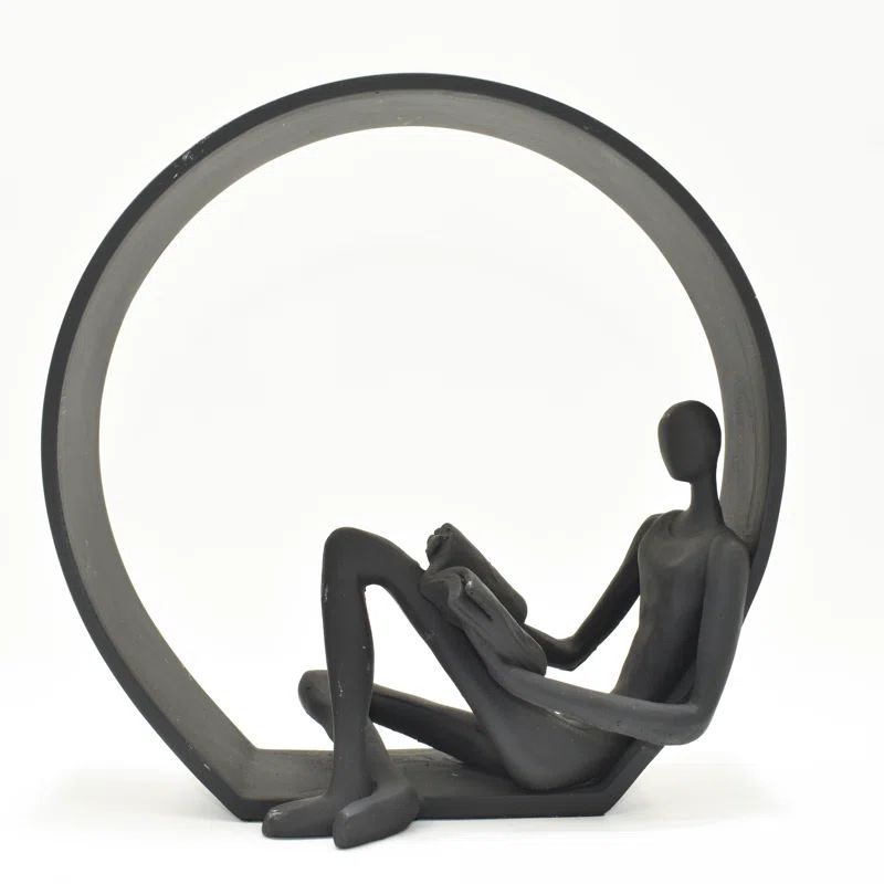 Black Resin Encircled Reader Sculpture Art Piece