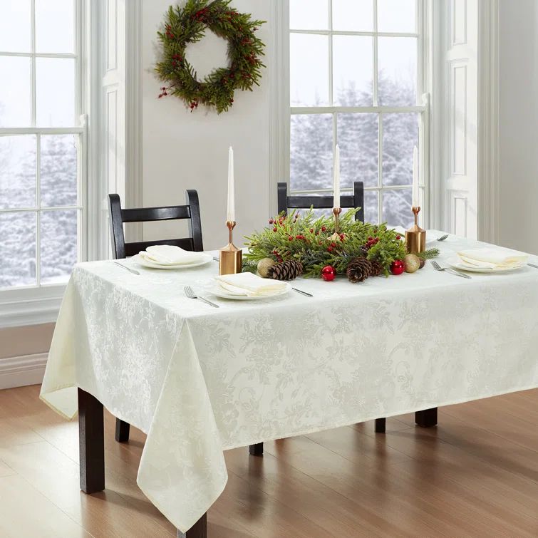 Ivory Jacquard Holiday Tablecloth 60" x 102" Oblong