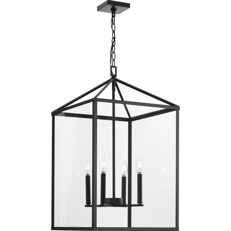 Hillcrest Matte Black 4-Light Glass Foyer Chandelier