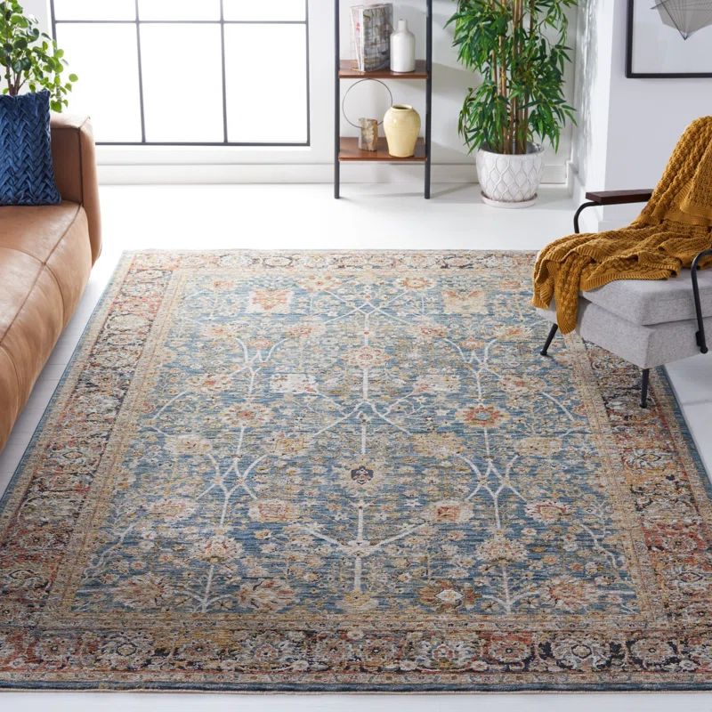 Silverado Blue and Rust Synthetic Area Rug, 5' x 8'