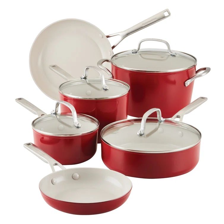 Empire Red 10-Piece Ceramic Nonstick Aluminum Cookware Set