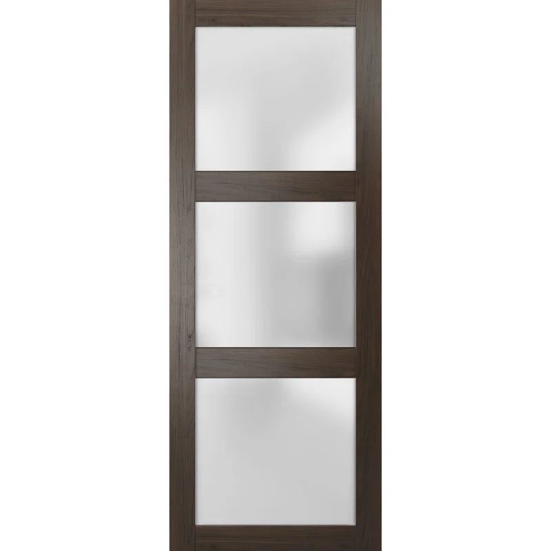 Chocolate Ash 30" x 96" Frosted Glass Pine Barn Door