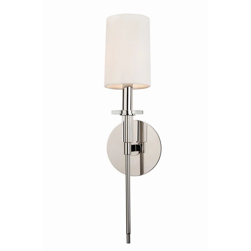 Polished Nickel Cylinder Sconce with Off-White Faux Silk Shade