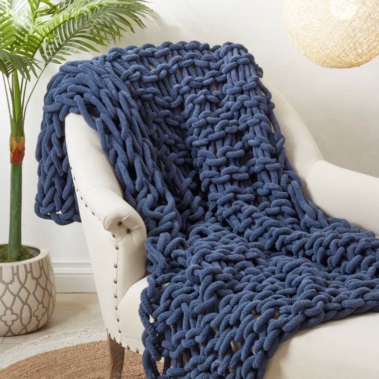 Navy Blue 50 x 60 in. Chunky Knit Cozy Throw Blanket