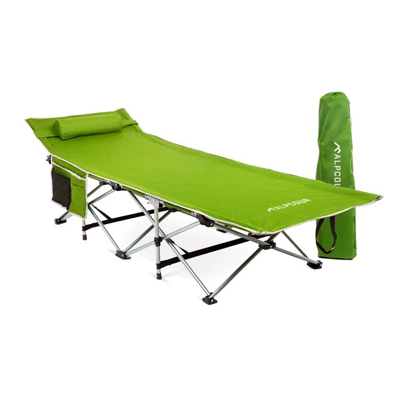 Alpcour Green Folding Aluminum Camping Cot with Pillow and Storage Bag