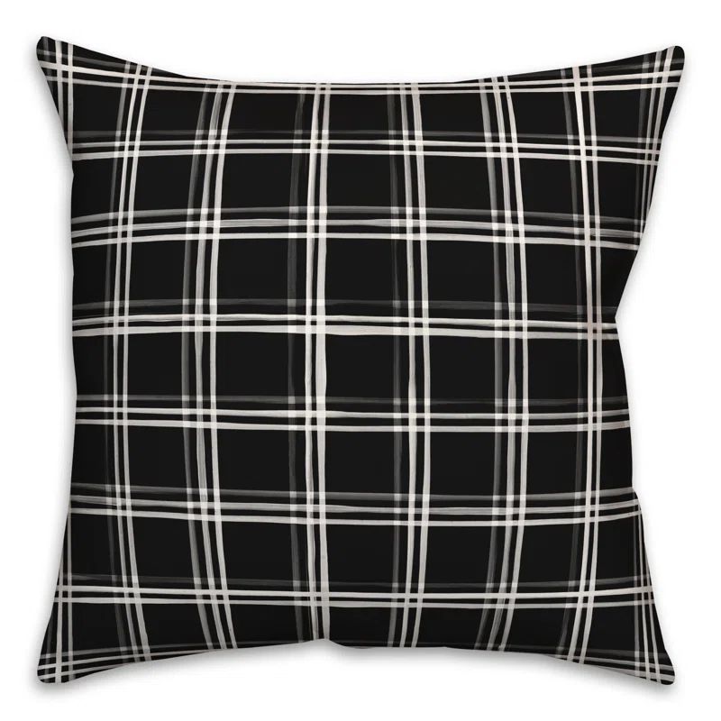 Black and White Plaid 18" Square Indoor/Outdoor Polyester Pillow