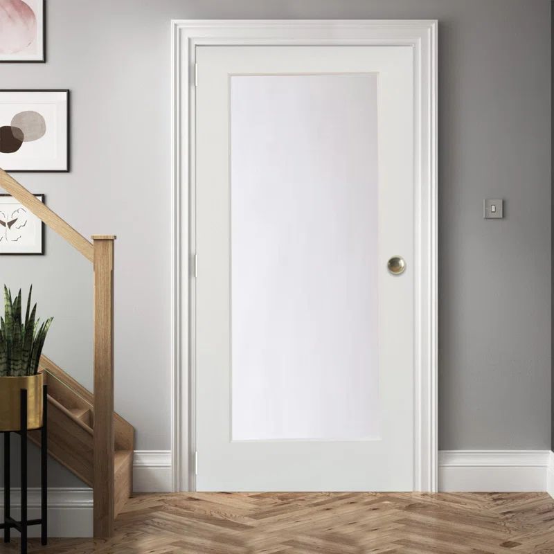 24 in. x 80 in. Satin Glass Primed MDF Left-Handed Interior Door