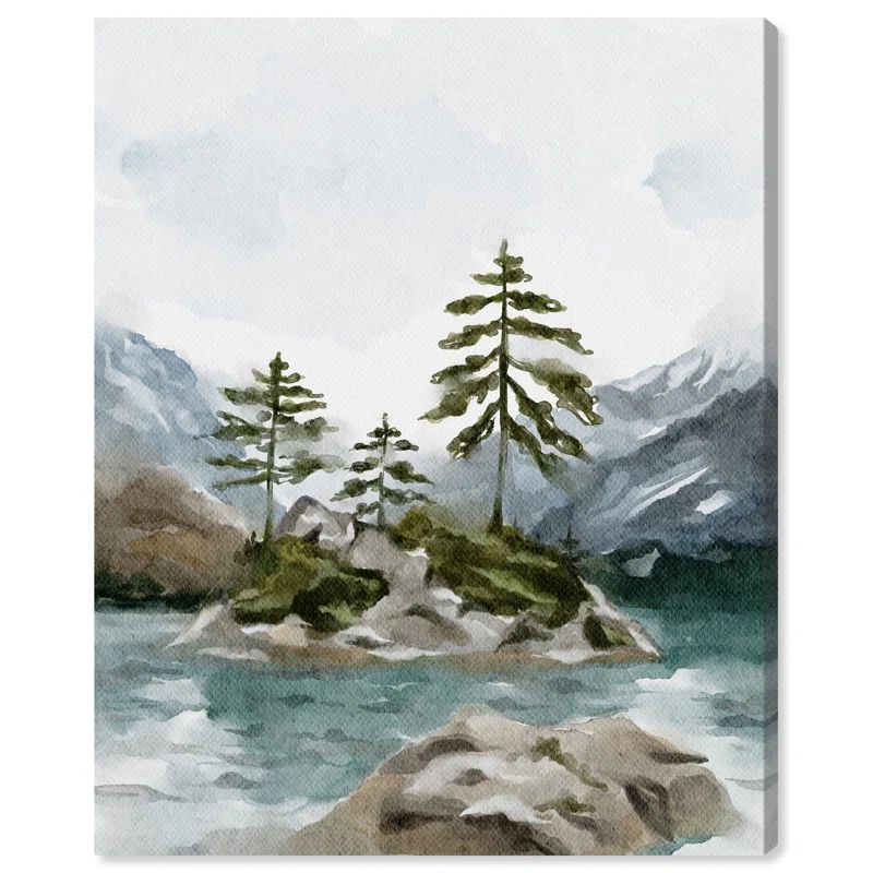Cold Winter Lake Watercolor Landscape Canvas Wall Art, 16" x 20"