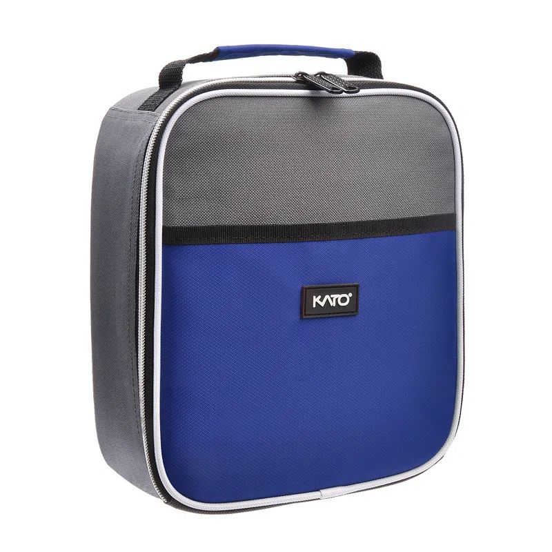 Small Blue and Gray Insulated Polyester Lunch Tote