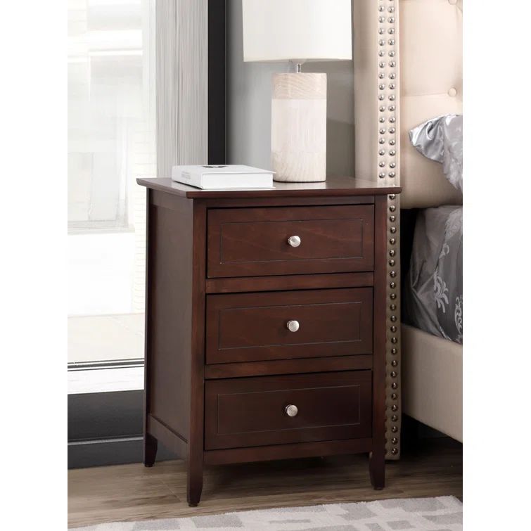 Cappuccino 3-Drawer Nightstand with Nickel Hardware