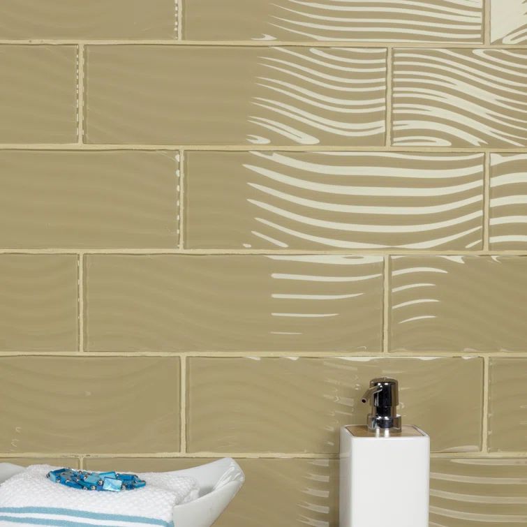 Pacific 4 x 12 Glossy Beige Glass Subway Wall Tile
