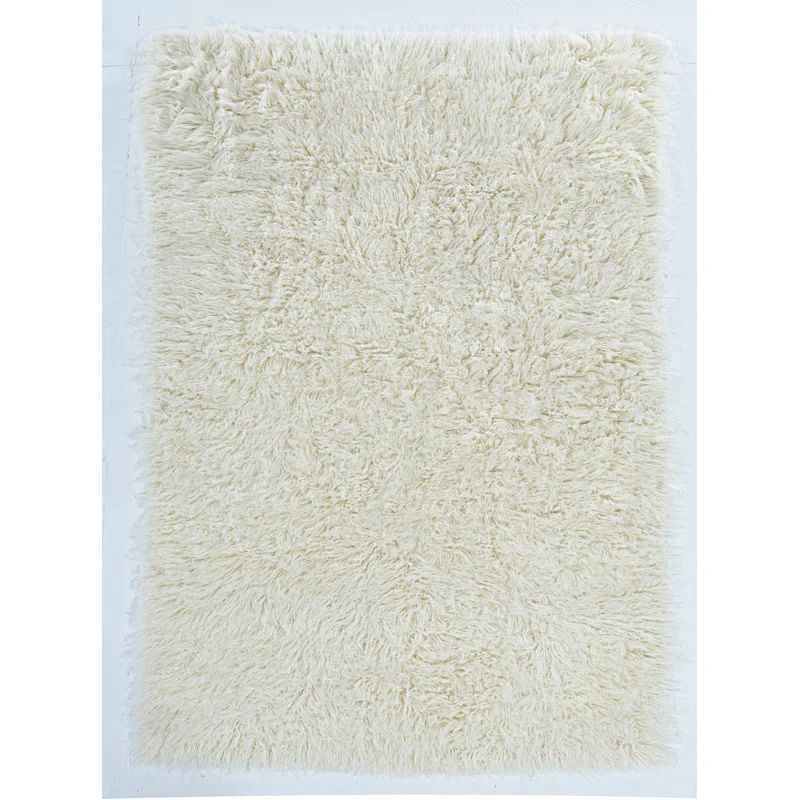 Natural Off-White Wool Shag Hand Woven 8' x 10' Rug