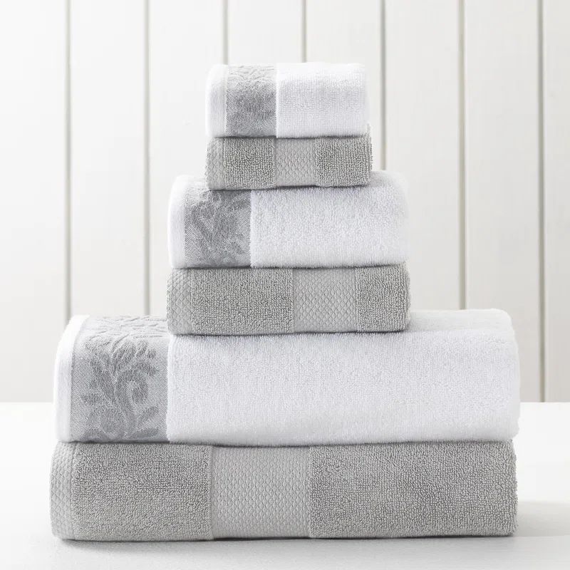 Luxurious Silver and White Cotton 6-Piece Towel Set