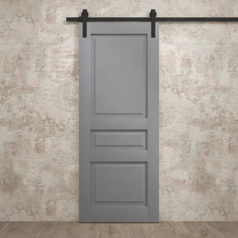 Gray Oak Solid Wood Modern Barn Door with Heavy Hardware Set