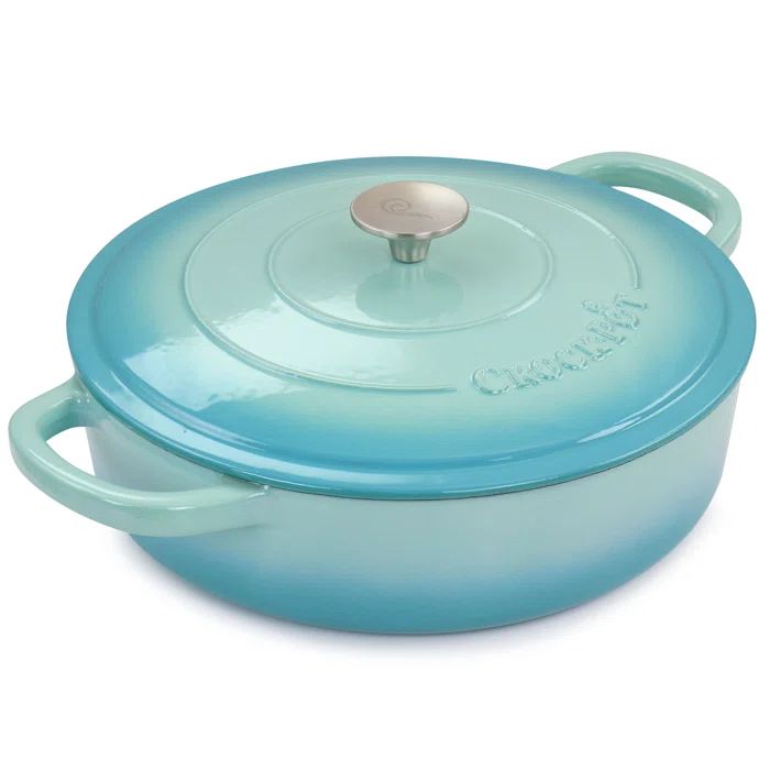 Aqua Blue Enameled Cast Iron Braiser with Lid, 5-Quart