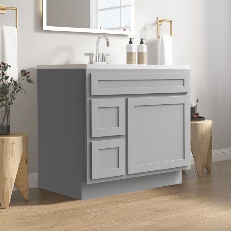 Gray 36" Freestanding Vanity Cabinet with Soft-Closing Drawers