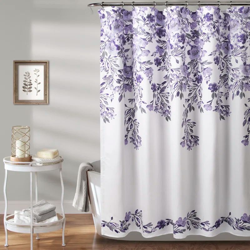 Tanisha Floral Purple and Gray Polyester Shower Curtain 72" x 72"