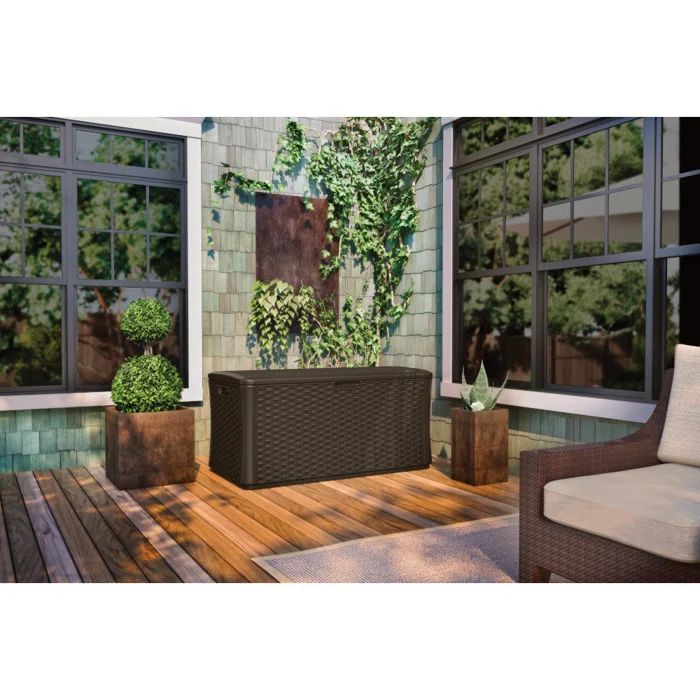 Suncast Extra Large Brown Wicker 134-Gallon Lockable Deck Box