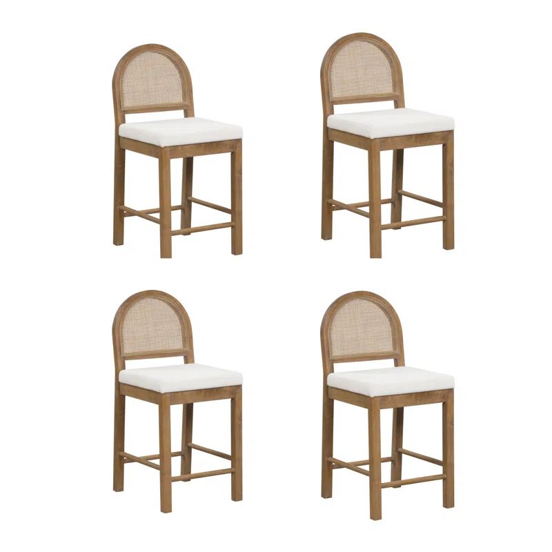 Bailey Light Brown Rattan and Linen Counter Height Bar Stool