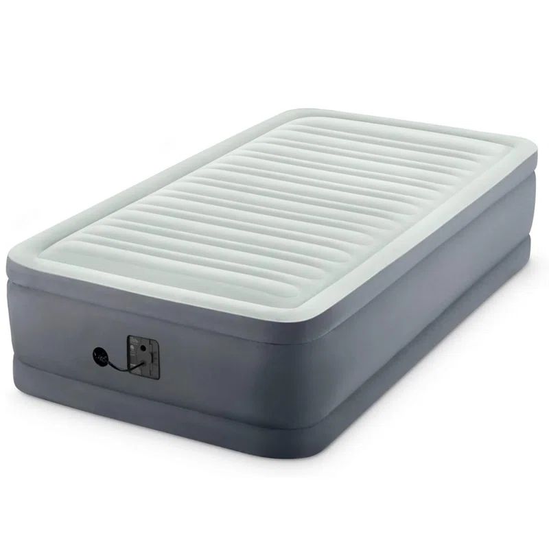 Twin Gray PVC Raised Air Mattress with Built-In Pump