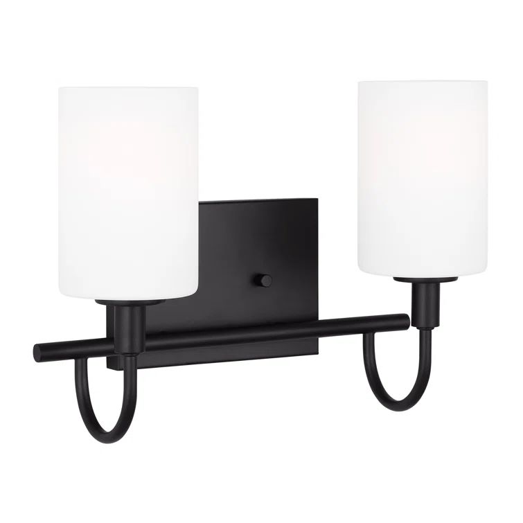 Midnight Black 2-Light Wall Sconce with Etched Glass Shades