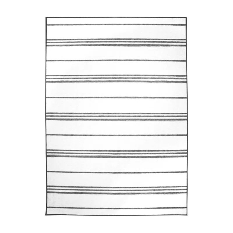 Coastal Charm Grey and White Stripe 5' x 7' Washable Rug