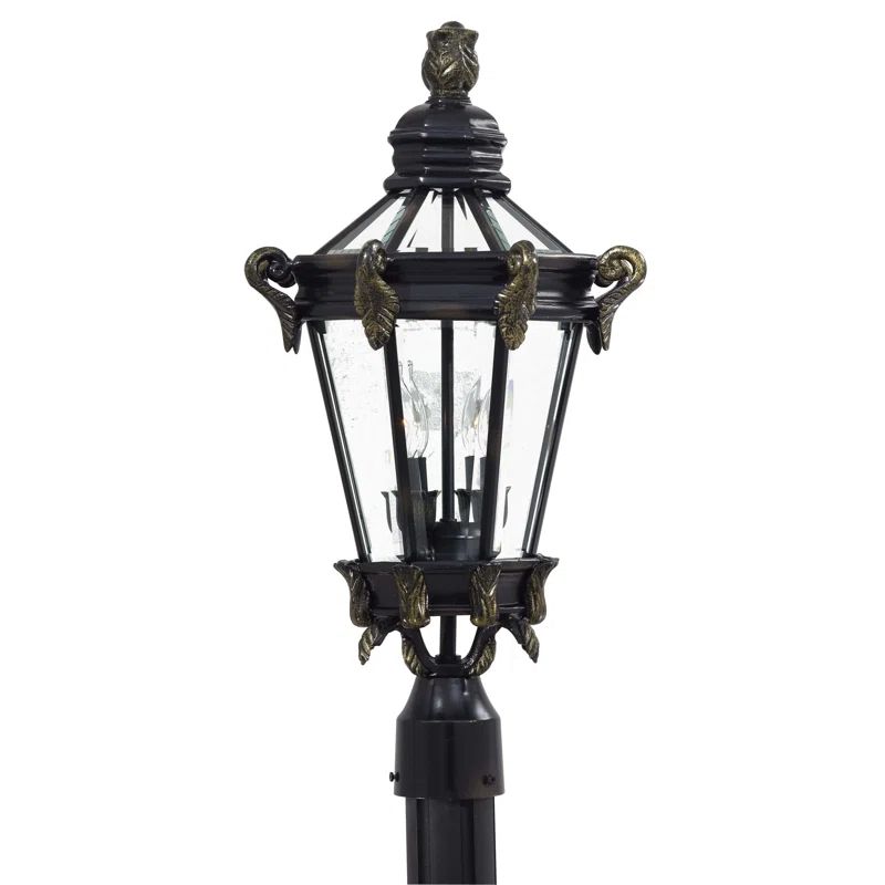 Heritage Black and Gold 23.5" Outdoor Lantern Post with Clear Glass