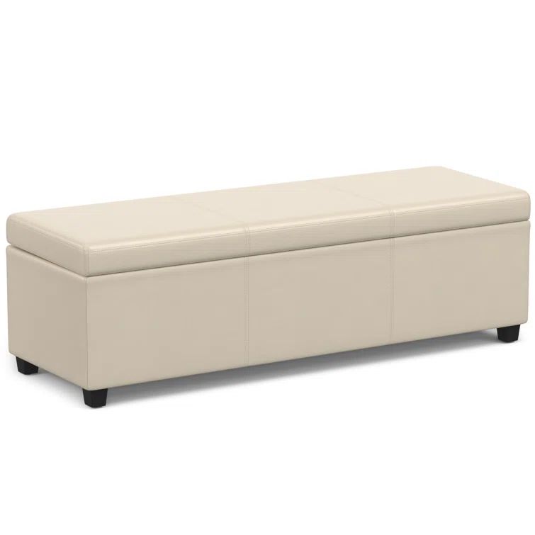 Satin Cream Faux Leather Storage Ottoman Bench