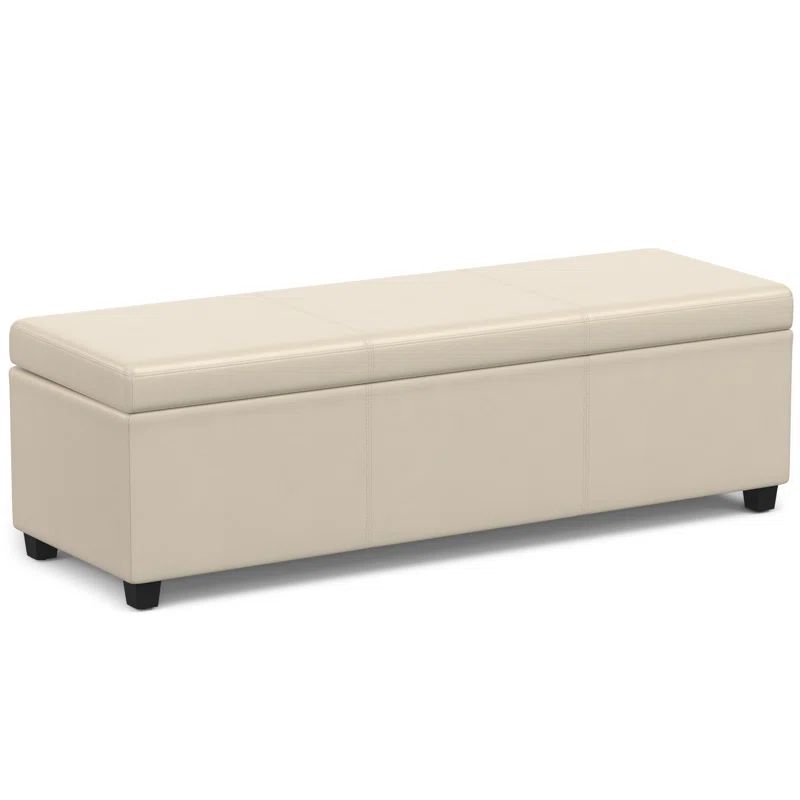 Satin Cream Faux Leather Storage Ottoman Bench