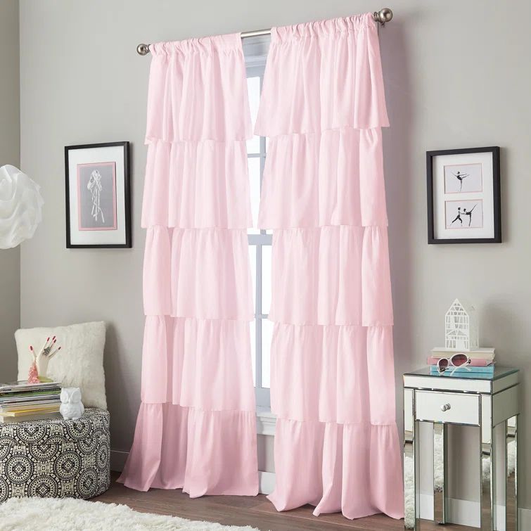 Pink Light-Filtering Polyester Rod Pocket Ruffle Window Panel