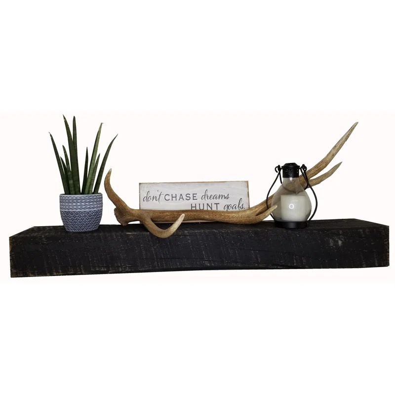 Distressed Black Solid Wood Fireplace Mantel Shelf, 6' Wide