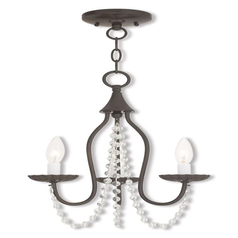 Antique White Mini Chandelier with Clear Crystal Accents