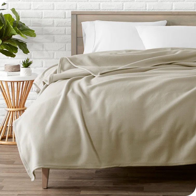 Oyster Beige Reversible Fleece Throw Blanket