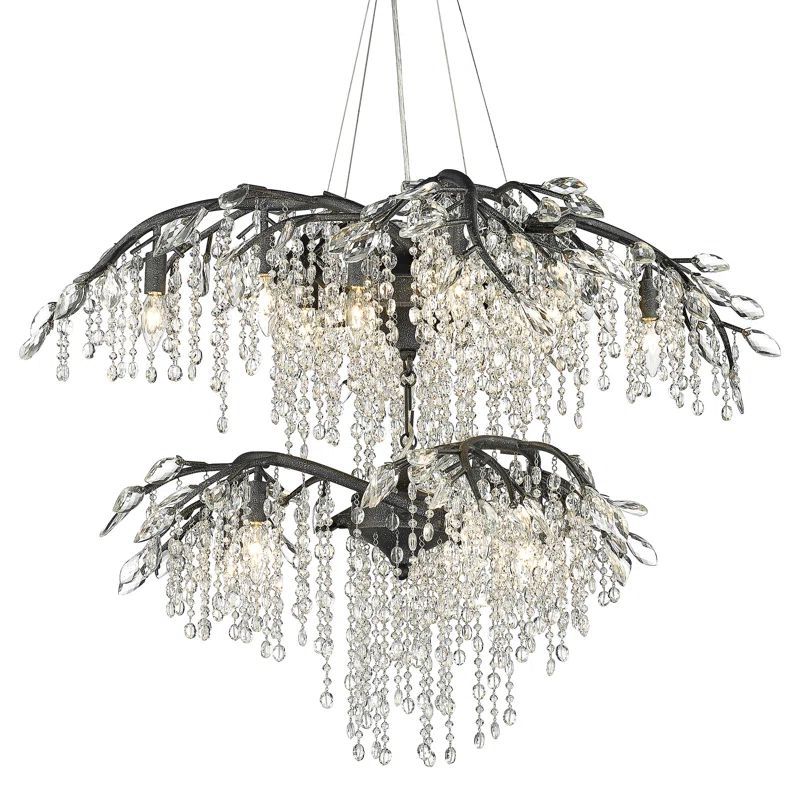 Montriel Black Iron 18-Light Tiered Crystal Chandelier