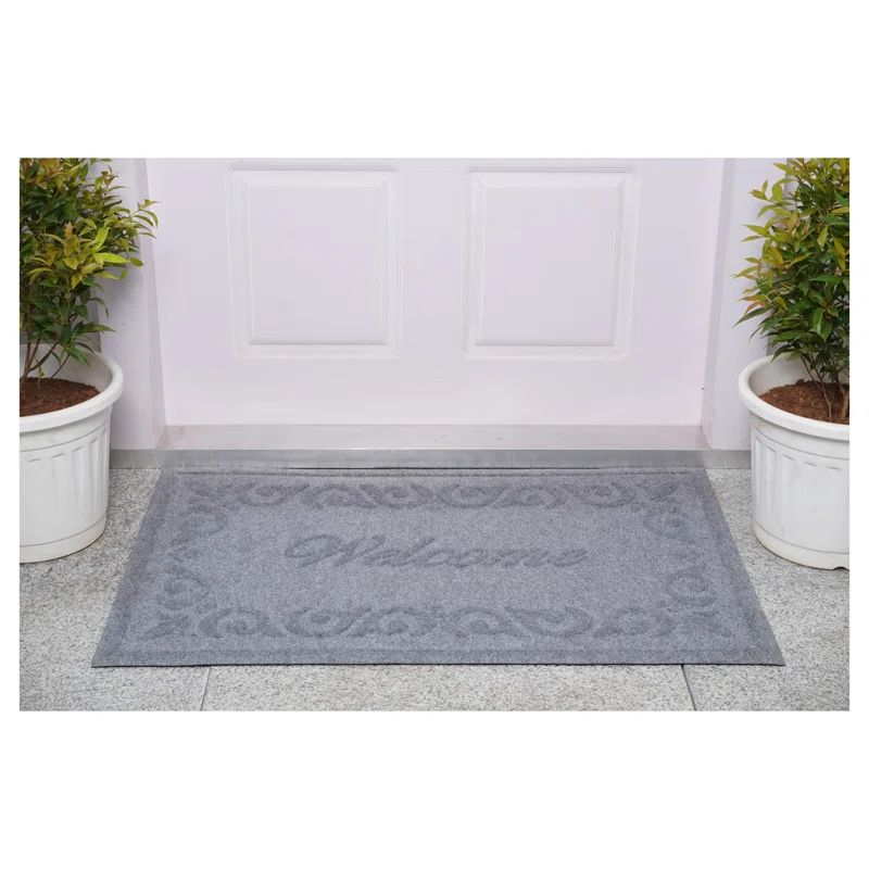 Light Gray Polypropylene Welcome Indoor/Outdoor Doormat, 24" x 36"