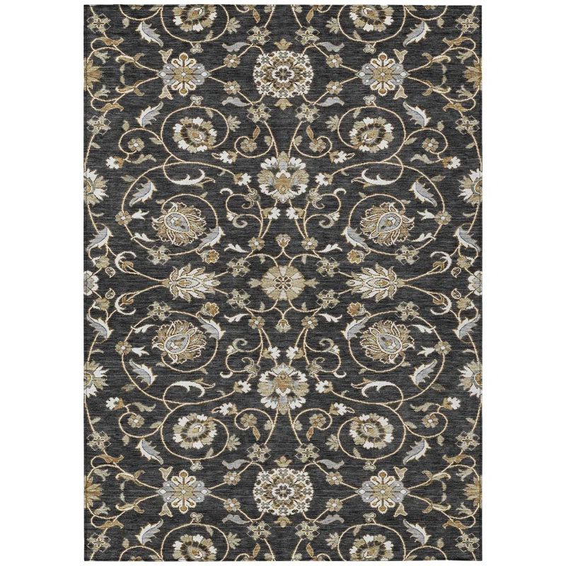 Black and Beige Rectangular Washable Synthetic Rug