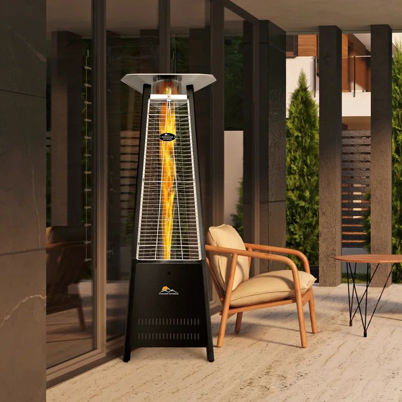 Black Stainless Steel Propane Standing Patio Heater with Quartz Glass
