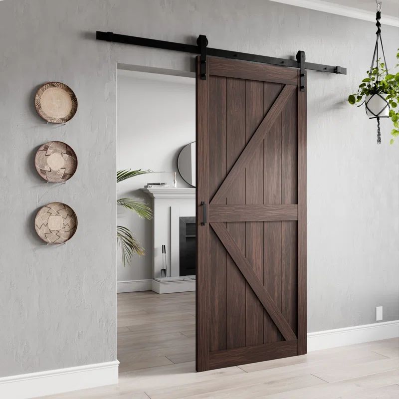 Brown 36" x 84" Sturdy Wood Sliding Barn Door