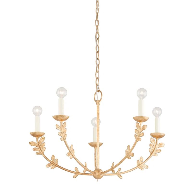 Gesso White 5-Light Candle Chandelier with Leaf Accents