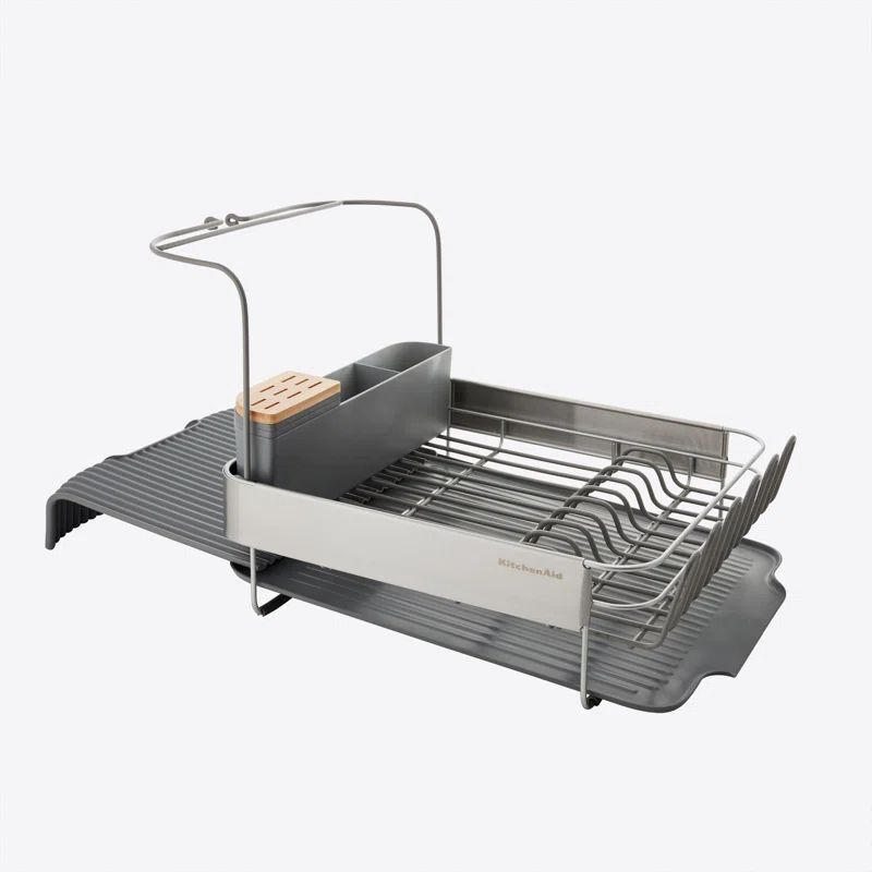 Gray Stainless Steel Large Expandable Dish-Drying Rack