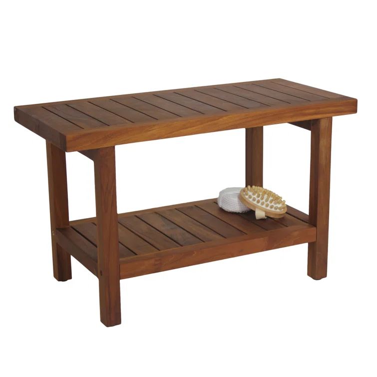 Teak Wood 30" Spa Shower Bench with Shelf