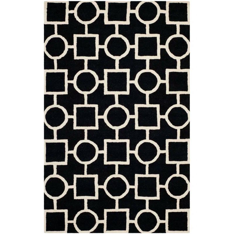 Handmade Tufted Wool Rectangular Rug in Black/Ivory, 2' x 3'