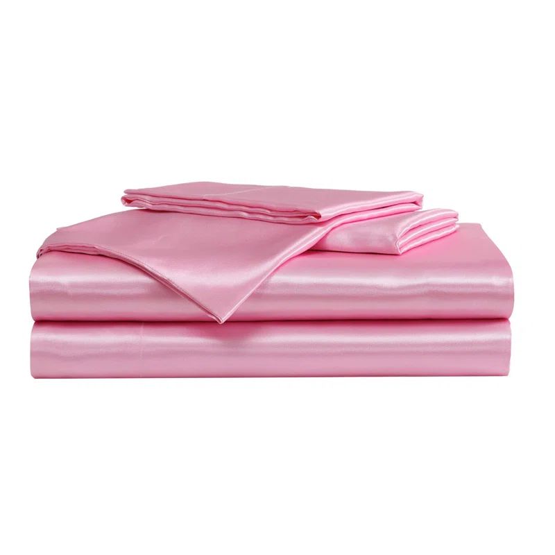 Solid Pink Satin Twin XL Microfiber Sheet Set