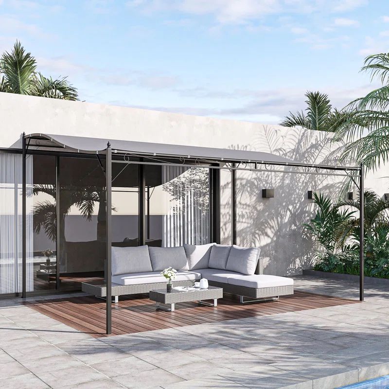 Gray 13' x 10' Steel Outdoor Pergola with Weather-Resistant Canopy